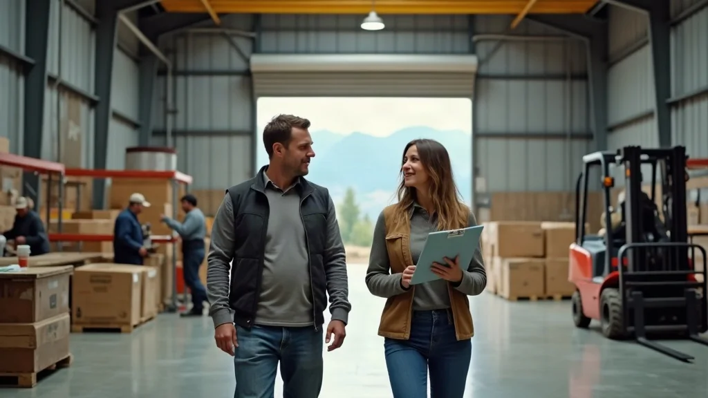 An operations manager and an HR lead walking the floor of a mid-size Montana facility