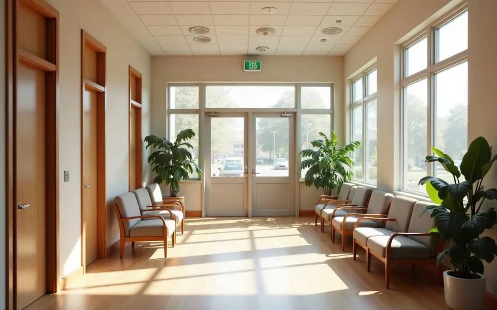 A sunlit family medicine clinic waiting area