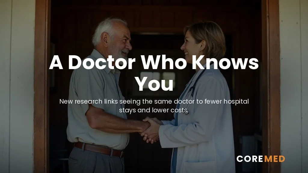 An older man and his family doctor greeting each other at a rural clinic door