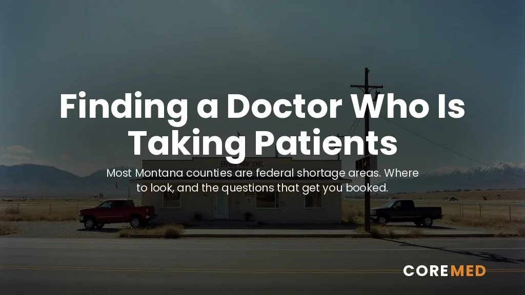 A small rural Montana clinic on a quiet street under open sky